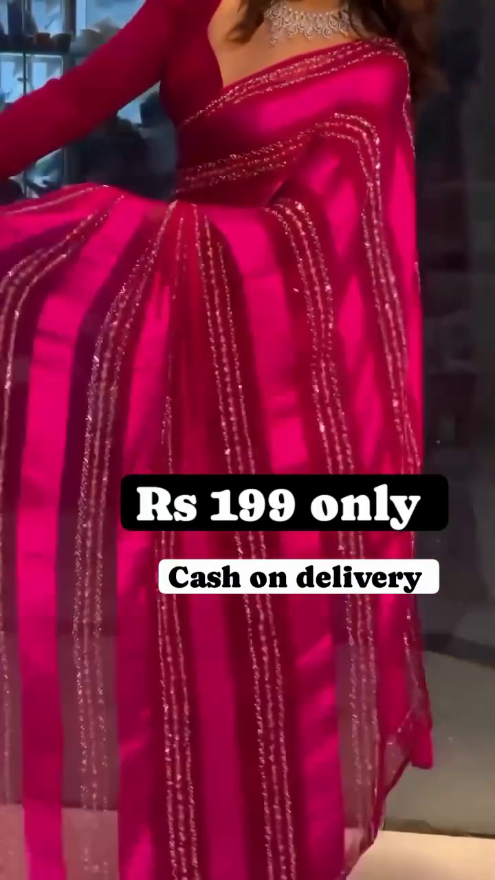 Glamorous Red Satin Saree – Party Perfect