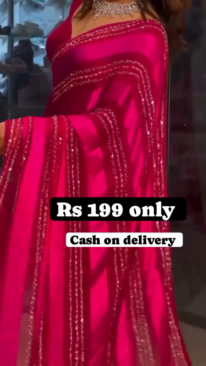 Glamorous Red Satin Saree – Party Perfect
