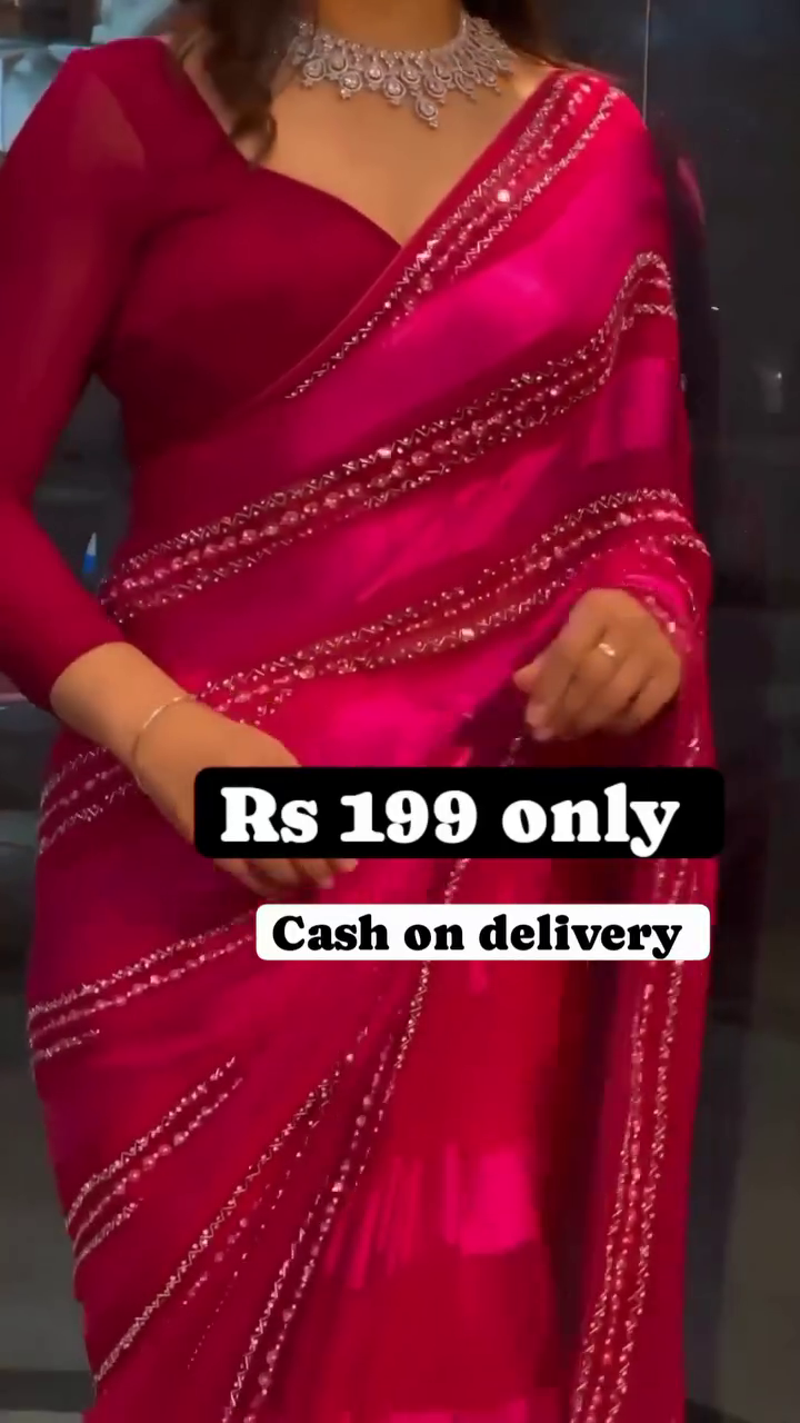 Glamorous Red Satin Saree – Party Perfect