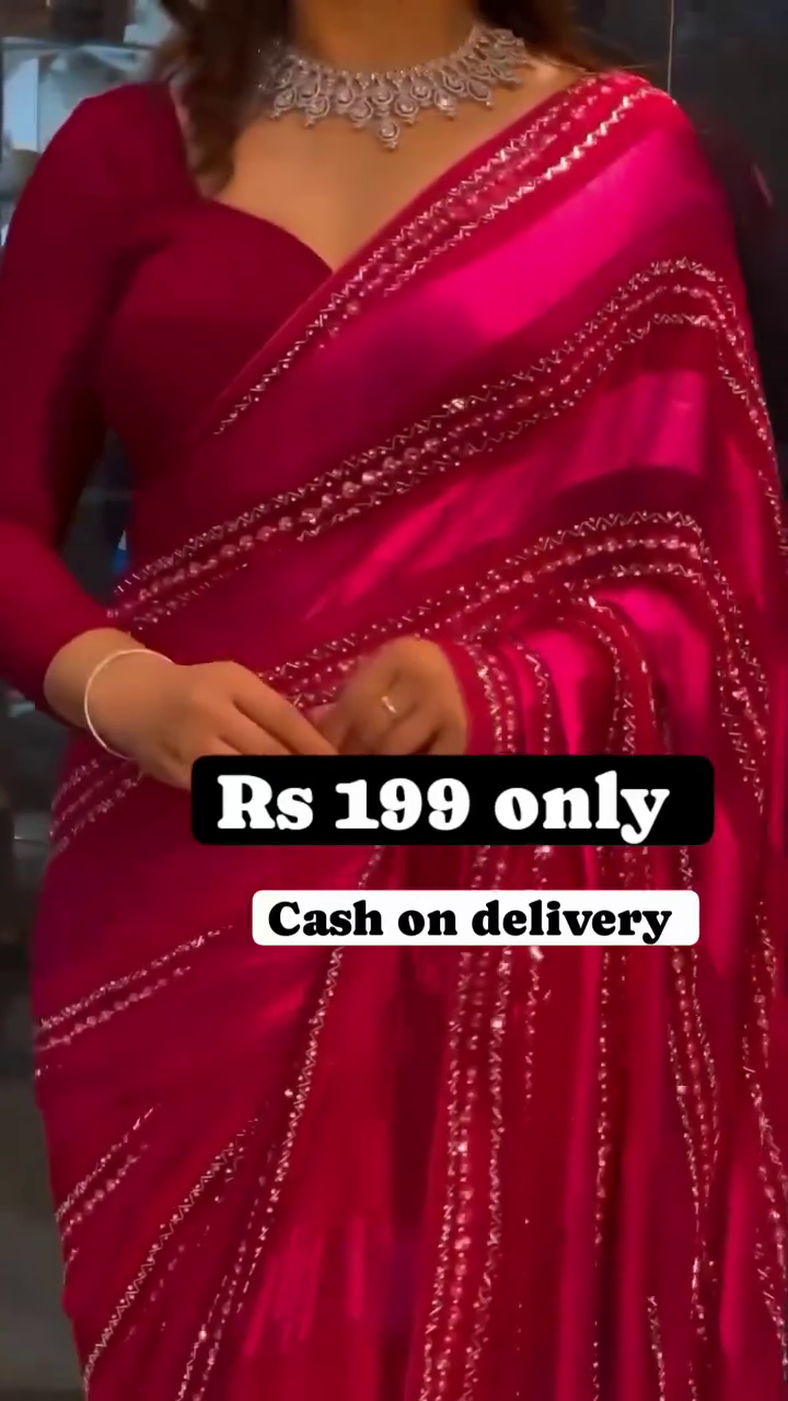 Glamorous Red Satin Saree – Party Perfect